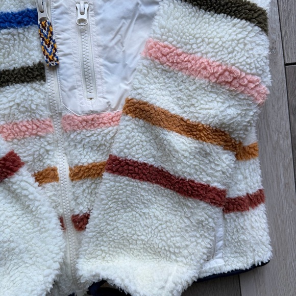 Faherty Sherpa Fleece Jacket Striped Multi Color Zip Up Size S Cozy - Picture 6 of 10